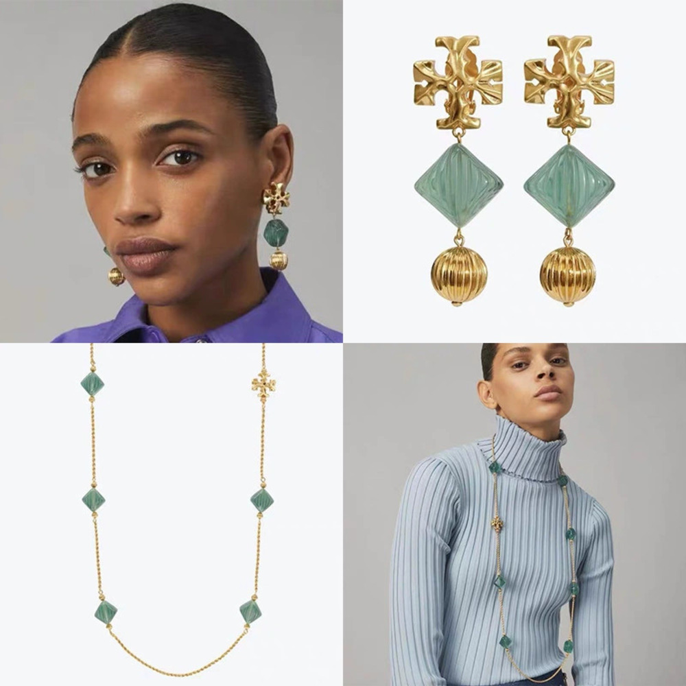 Tory Burch Gold Plated Matte Round Ball Stud Earrings and Acrylic Sweater